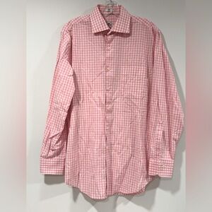 Peter Millar Pink White Gingham Cotton Button Down Shirt Mens Medium